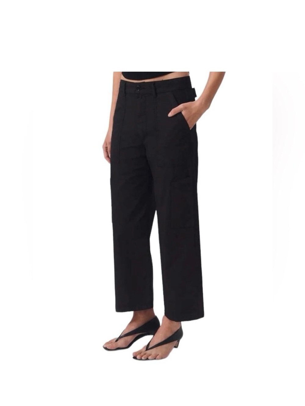 Agolde Daria Black Ankle-Length Wide-Leg Pants